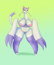 big_breasts blush breasts claws female fur iguanasarecool long_neck markings mienshao nintendo nipples pokémon_(species) pokemon purple_fur pussy red_eyes standing thick_thighs video_games whiskers white_fur wide_hips