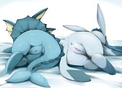 2016 2girls anus ass blue_fur canine clitoris duo edit eeveelution feet female female_only feral furry glaceon kimubota long_ears lying nintendo nude paws pokémon_(species) pokemon pokemon_(species) pokemon_dppt pussy pussy_juice rear_view simple_background sweat tail vaporeon video_games wet white_background wide_hips