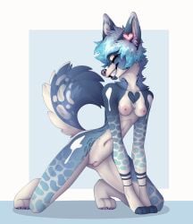 2d blue_fur chelsea_(noxxyboy) closed_eyes fluffy fluffy_tail furry furry_female husky kneeling noxxyboy pink_nose pixie_cut short_hair smiling tomboy tomboytoy very_short_hair