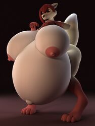 3d anthro anthroanim areola belly breasts canine digital_media_(artwork) female fox furry hair hyper hyper_belly hyper_breasts mammal navel nipples nude open_mouth red_hair simple_background solo thick_thighs