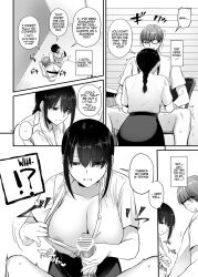 1boy 1girls breasts comic comic_page doujin doujinshi female hairy_pubes haramaseya holding_penis huge_breasts huge_cleavage male penis pink_penis_tip sudo_(haramaseya) veiny_penis very_veiny_penis voluptuous_female