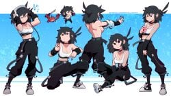 back bare_back black_hair black_pants black_sneakers breasts chibi crab drinking drinking_soda earphones listening_to_music lucia_(scott_malin) official_art pants scott_malin shirt sideboob sitting smile sneakers socks soda_cup sweat sweatdrop sweaty sweaty_body taking_off_shirt teen teen_girl teenage teenage_girl teenager the_panty_bear tomboy topless v_sign white_shirt
