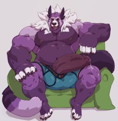 2017 5_fingers 5_toes anthro balls barefoot bento_(suck_mcjones) biceps big_balls big_biceps big_muscles big_penis binturong black_eyes bulge claws clothing erection front_view hand_on_knee huge_balls huge_cock huge_muscles humanoid_hands humanoid_penis hyper hyper_penis long_penis long_tail looking_at_viewer male male_only mammal musclegut muscular muscular_male nipples open_mouth partially_retracted_foreskin pecs penis pose precum purple_nose purple_penis purple_skin purple_tail relaxing sharp_claws sharp_teeth simple_background sitting sofa solo spread_legs spreading taoren teeth thick_penis toe_claws toes tongue uncut underwear vein veiny_penis white_background