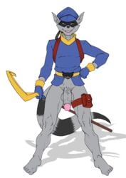 balls bottomless cane clothed clothing darkshiner8 hat male_only mammal penis raccoon sly_cooper sly_cooper_(series) smooth_fur solo video_games