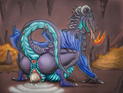 anus ass dragon egg egg_laying female feral lokidragon87 open_mouth pussy raised_tail saliva scalie solo wyvern