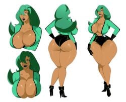 1girls big_ass big_breasts breasts compression_artifacts dcau dcau_style female female_only fire_(dc) ghostlessm green green_eyes green_hair green_shirt justice_league lipstick lowres original original_character reference_sheet solo thick_ass