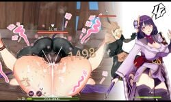 1boy1girl ambush_(trap) cocksleeve cum_in_pussy deep_penetration defeated defeated_heroine gameplay_mechanics genshin_impact hilichurls_(species) humiliation level_difference male_on_top male_penetrating male_penetrating_female mating_press one_female one_male raiden_shogun sex_slave twitching weapon