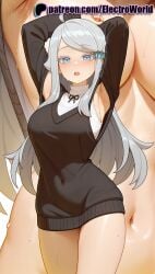 1girls 2025 ai_generated armpits artist_name big_breasts big_breasts big_chest blue_eyes blue_scrunchie blush breasts breasts breasts bust busty chest electroworld female hair_scrunchie hi_res high_quality high_resolution highres imouto_sae_ireba_ii kani_nayuta large_breasts long_hair long_sleeves open_mouth patreon patreon_username scrunchie stable_diffusion sweat sweater watermark