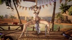 3d belly_dancer breasts brown_hair eve_(stellar_blade) female game_cg looking_at_viewer mod pole pole_dancer pole_dancing ponytail screencap screenshot spread_legs stellar_blade