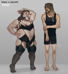 2boys 2males a_minecraft_movie actor bara beard blush celebrity clothed garrett_"the_garbage_man"_garrison garrett_garrison gay in_character jack_black jason_momoa lingerie long_hair long_hair_male male minecraft old_man_yaoi raylakm steve_(a_minecraft_movie) steve_(minecraft) tattoo yaoi