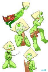 1boy 1girls 2015 anon artist_request artist_signature blonde_hair bondage boobjob brat breasts collar cum cum_on_face cum_on_visor cumshot digital_media_(artwork) facial femsub gem_(species) green_skin leash maledom multiple_poses penis peridot_(steven_universe) rope rope_bondage sex small_breasts smug steven_universe stripped uncensored visor white_background