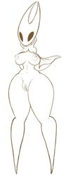 arthropod bottomless breasts cape clitoral_hood cloak clothed clothing empty_eyes female hollow_knight hornet_(hollow_knight) humanoid insects jessijinx plump_labia pussy sketch solo standing thick_thighs video_games