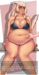 bbw belly_grab blonde_hair blue_eyes breasts cat_ears fat kipteitei large_breasts long_hair tail