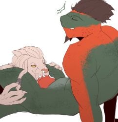 argonian bodily_fluids chastisedhorns cum duo felid feline fellatio genital_fluids genitals hi_res khajiit knot male male/male mammal microsoft muscular oral penile penis scalie sex sitting spreen-gei the_elder_scrolls