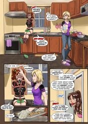 3girls aidenke amy_(aidenke) arms_behind_back ball_gag bondage comic cookie cooking duo female femdom femsub gag happy_sub jobeth_(aidenke) kitchen lauren_(aidenke) multiple_girls multiple_subs root001 tied tied_hair twintails yuri