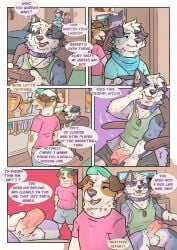 absurd_res annoyed anthro athletic_wear baileyx balls baseball_cap becoming_erect bedroom big_penis border_collie bottomwear bottomwear_down bottomwear_pull brother_(lore) brothers_(lore) bulge bullying canid canine canis chair cheek_tuft clothed clothing clothing_pull collar collie comic computer computer_monitor controller crossed_arms dialogue dog_tags domestic_dog dominant electronics english_text erection facial_tuft floppy_ears foreskin furniture game_controller genitals grand_theft_auto grand_theft_auto:_san_andreas group gym_bottomwear gym_shorts half-erect hat headgear headwear herding_dog hi_res holding_penis homophobia homophobic_slur humanoid_genitalia humanoid_penis hunting_dog jack_russell_terrier jewelry kerchief laundry laundry_basket male male/male mammal narrowed_eyes neck_tuft necklace office_chair pants pants_down pantsless partially_clothed pastoral_dog penis poster presenting presenting_penis questionable_consent rockstar_games sheepdog shirt shorts shorts_pull sibling_(lore) sniffing sniffing_clothes sport submissive submissive_brother tank_top teasing terrier text topwear trio trophies tuft uncircumcised underwear underwear_sniffing undressing unretracted_foreskin upset vein veiny_penis video_game_reference