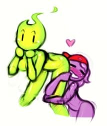 2girls bisexual_(female) face_on_ass fan_characters green_flame hugging_legs looking_back loving_it naked_female pleasure_face purple_skinned_female red_hat tentacle_hair undertale_fanfiction yuri