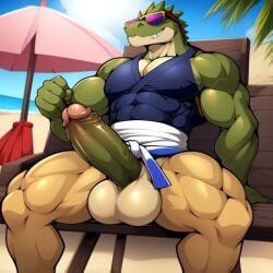 1boy 1furry 1male ai_generated alligator anthro beach big_balls big_penis brutal_paws_of_fury crocodile crocodilian erection frosting.ai furry furry_balls furry_male furry_only furry_penis gay gay_male green_body huge_balls huge_cock huge_cock karate_croc male male_focus male_only muscle muscles muscular muscular_anthro muscular_male red_eyes reptile reptile_humanoid smiling solo solo_focus solo_male stable_diffusion sugar1989 sunglasses sunglasses_on_head video_game video_game_character