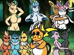 alolan_form alolan_raichu ambiguous_gender anthro bedroom_eyes big_breasts breast_squish breasts breasts_frottage crossed_arms dragonvpt17 eeveelution espeon female female/female feral flareon generation_1_pokemon generation_2_pokemon generation_4_pokemon generation_6_pokemon generation_7_pokemon genitals glaceon group hi_res holding_breast hug jolteon leafeon narrowed_eyes nintendo nipples pokemon pokemon_(species) pose pussy raichu regional_form_(pokemon) ribbons_(anatomy) seductive squish sylveon umbreon vaporeon