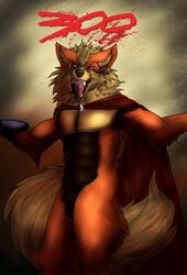 1boy 300 abs anthro arcanine canine cynthiasrayquaza furry male male_only mammal muscular nintendo original_character pokemon pokemon_(species) sheath solo spartan testicles text video_games warrior