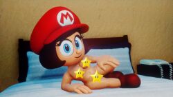 1girls 3d bed big_breasts big_eyes blue_eyes censored dreams female_only hotel_room inviting looking_at_viewer lying_on_bed maria mario_(series) nintendo nude posing rule_63 short_hair smellslikebuter stars