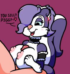 2017 anthro big_breasts blush breasts clothing domestic_pig duo female fifi_la_fume fur hair hamton_j_pig maid_uniform male mammal mr.under nipples nude open_mouth paizuri penis pig purple_fur purple_hair ribbons sex simple_background skunk smile straight text tiny_toon_adventures uniform warner_brothers