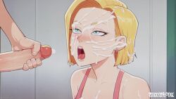 1boy 1girls android_18 big_ass blonde_female blonde_hair blowjob blue_eyes cum_in_mouth cum_on_face deep_blowjob deepthroat dragon_ball dragon_ball_super dragon_ball_z fellatio large_penis light-skinned_female light-skinned_male long_penis long_video longer_than_3_minutes masturbation penis stickyspoodge straight tagme video