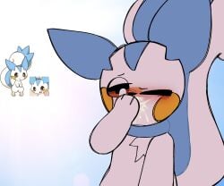 1boy blue_fur blush blush_lines brown_eyes comic_character covering_mouth cum_on_mouth cum_splatter fur game_freak male male_only nintendo pachirisu pokemon pokemon_(species) white_fur wiping_mouth yellow_cheeks