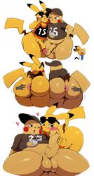 2boys anus ass ass_dough ass_grab belly big_ass big_booty_pikachu big_penis black_eyes blue_eyes bottomless brim_(nokemop) brown_eyes chubby clothing deep_skin duo erection eyewear foreskin furry gay glasses half-closed_eyes hand_on_ass handjob hat heart looking_back male masturbation motion_lines necklace nintendo one_eye_closed original_character penis pichu pikachu pokemon pokemon_gsc rodent shirt sssonic2 sweat tail teapot_(body_type) testicles thick_thighs veins veiny_penis video_games wide_hips wince yaoi yellow_fur