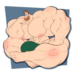 bara big_bulge big_muscles bulge crossed_legs davinciglen facial_hair flaccid male male_only muscles muscular pete_mcgee sitting solo solo_male the_ghost_and_molly_mcgee thong