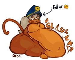 1girls admiral_brickell anthro bloons_tower_defense errantheart fat hat huge_ass huge_breasts hyper hyper_belly monkey monkey_girl nude nude_female obese obese_female onomatopoeia overweight overweight_anthro solo solo_female weight_gain