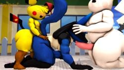 3boys 3d 3d_(artwork) anal anal_sex blowjob blush dr.ivopingasnik furry furry_only game_freak gay gay_domination gay_male lucario male nintendo oral pichu pikachu sfm source_filmmaker spitroast threesome throat_fuck
