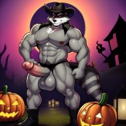 1boy 1furry 1male ai_generated animatronic animatronic_male anthro big_balls big_penis cowboy cowboy_hat fazbear_fanverse five_nights_at_freddy&#039;s frosting.ai furry furry_balls furry_male furry_only furry_penis gay gay_male halloween male male_only muscles muscular muscular_male pink_eyes procyonid raccoon ray_(tnar) sugar1989 those_nights_at_rachel&#039;s