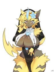 aurora_(nbanoob) big_breasts breasts cleavage female furry huge_breasts jiu5 pokemon pokemon_(species) thick_thighs wide_hips zeraora