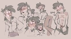 1boy bileshroom blush blushing_at_viewer bushy_pubes fiddleford_mcgucket gravity_falls hairy male_only penis penis_peek pubes sketch_page skinny_male taking_clothes_off