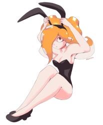 1girls 2d_(artwork) arya_(kyocallscats) ass ass_visible_through_thighs bunny_ears bunnysuit butt cleavage digital_drawing_(artwork) digital_media_(artwork) female female_focus female_only hair_over_one_eye headband headgear headwear heels kyocallscats legs_together looking_up octoling octoling_girl octoling_rival orange_hair sitting splatoon splatoon_3 tentacle_hair twitter_link twitter_username watermark white_background