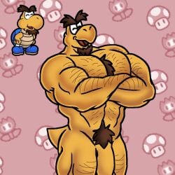 anthro balls bara barazoku body_hair crossed_arms facial_hair flaccid hairy hubbaboobaah koopa koopley male male_only mario_(series) muscles muscular nintendo nude paper_mario paper_mario:_the_thousand-year_door penis scalie solo solo_male