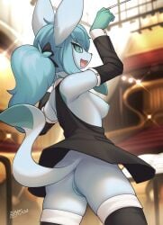 1girls anthro areola areolae breasts conducting_baton conductor curvy curvy_female female female_focus female_only furry furry_only glaceon nipples orchestra partially_clothed partially_clothed_female pokemon pokemon_(species) solo solo_female solo_focus zinfyu