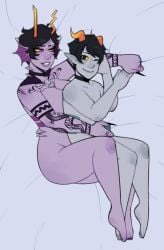 1boy 1boy1girl 1boys 1girl1boy 1girls alien alien_humanoid bed black_hair blush color colored female female fins grey_skin grey_skin homestuck homestuck_oc homestuck_troll horn horns humanoid humanoid_alien intimate love loving_couple male nude nude_female nude_male nudity on_bed original_character pink_skin purple_skin seyerusednsfw sharp_nails tattoo tattoos thighs troll twink violet_skin wholesome