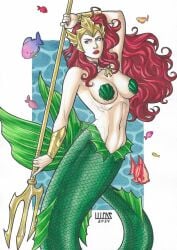 1female 1girls aquaman_(series) dc_comics female gomeslucasart mera mermaid mermaid_tail nude nude_female solo solo_female solo_focus sorceress