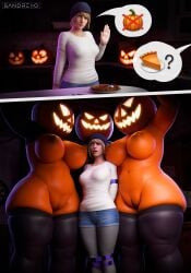 3d 4girls clothed clothed_female female female_focus female_only height_difference human human_female jack-o'-lantern larger_female light-skinned_female light_skin multiple_females multiple_girls naked naked_female nude nude_female orange_skin pumpkin pumpkin_head size_difference smaller_female