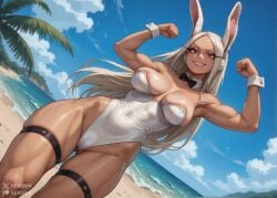 1girls ai_generated areola_slip boku_no_hero_academia brown_skin bunny_ears cameltoe cleft_of_venus cute_face eyeliner fat_mons female flexing from_below innie_pussy kexonik large_breasts leotard long_nipples low_angle mirko miruko muscular my_hero_academia narrowed_eyes nipple_bulge puffy_nipples puffy_pussy pussy rabbit_ears rabbit_girl rumi_usagiyama sagging_breasts side_slit smug solo tall thigh_strap usagiyama_rumi white_hair