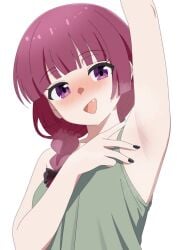 armpits blush bocchi_the_rock! fangs hiroi_kikuri one_arm_up red_hair smiling sorashikomi