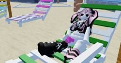 artist_request beach black_eyes black_hair bunny_ears dildo_in_pussy female_focus pale_skin pink_hair roblox roblox_studio robloxian solo_female