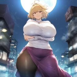 ahoge ai_generated alternate_body_type alternate_breast_size alternate_costume arcueid_brunestud background big_breasts black_pantyhose blonde_hair breasts breasts_bigger_than_head chubby chunky city city_background curvy curvy_figure dark_persona fat gigantic_breasts huge_breasts jewelry large_boobs large_breasts lingerie long_skirt mature mature_body mature_figure meaty melty_blood necklace pantyhose plump pout red_arcueid red_eyes short_hair sweater thicc thick thick_thighs thighs top_heavy tsukihime type-moon vampire vampire_girl venus_body voluptuous wide wide_hips