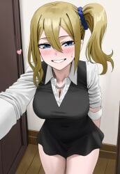 1girl ai_generated blush cleavage female grin half-closed_eyes hayasaka_ai heart kaguya-sama_wa_kokurasetai_~tensai-tachi_no_renai_zunousen~ medium_breasts school_uniform selfie thick_thighs waroffree