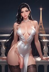 1futa 2d ai_generated arm_support balcony balls big_ass big_penis biting_lip black_eyes black_hair black_legwear candle cityscape decensored dress earrings eiffel_tower flaccid futanari halterneck horny hourglass_figure jewelry large_penis light-skinned_futanari long_hair looking_at_viewer medium_breasts night original original_character outdoors pelvic_curtain penis penis_out penis_reveal pervert precum revealing_clothes santopati seductive self_upload sleeveless sleeveless_dress slim_waist smile solo_focus thighhighs wardrobe_malfunction white_dress