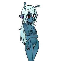 1girls 2017 alien anthro breasts bue crossed_arms emoji_alien_(samurai_jack) female nipples nude pubes samurai_jack solo unknown_artist