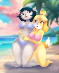 2girls animal_crossing anoneysnufftan anthro applying_sunscreen beach bikini canine claire_(the_summoning) crossover eastern_and_western_character embarrassed feline female female_only furry glamourpink humiliation imminent_death isabelle_(animal_crossing) killer_lotion mask masked_female massage murder nipples_visible_through_clothing on_knees peril phantom_of_the_opera_(cosplay) punishment pussy_visible_through_clothes rubbing sitting snuff summer sunbathing swimsuit the_summoning