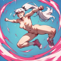 ai_generated angry_face danganronpa danganronpa:_trigger_happy_havoc etm_ai exposed_breasts exposed_pussy jumping kirigiri_kyouko light-skinned_female nude_female sneakers_only toned_female